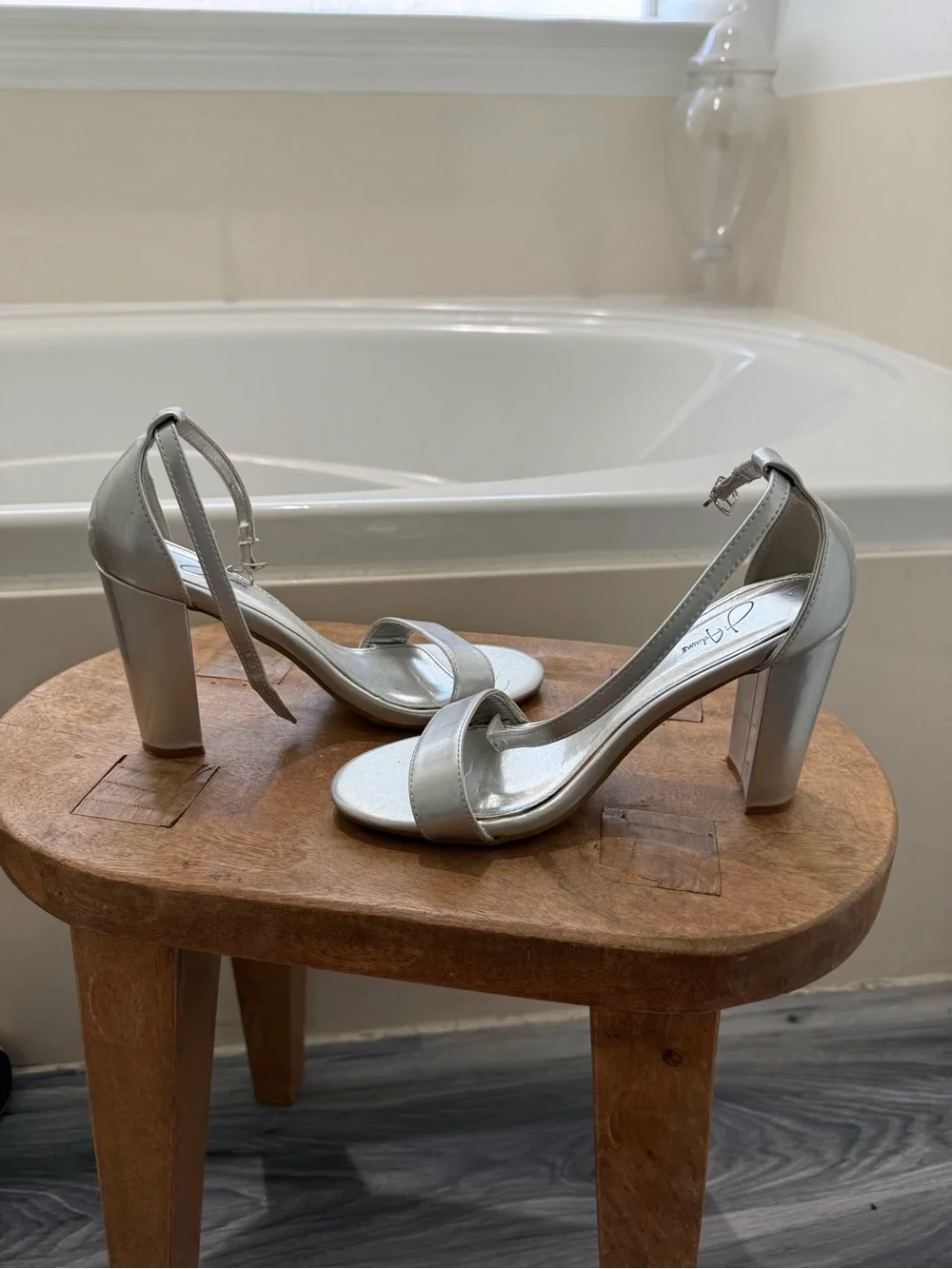 Silver Block Heel Ankle-Strap Sandals